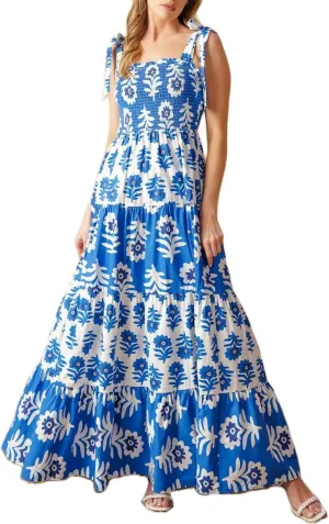 Women Y2k Floral Smocked Maxi Dress Bow Tie Shoulder Tiered Ruffle Midi Sun Dress Boho Casual Beach Long Dresses