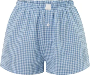 Women Y2K Stripe Shorts Elastic Waist Gingham Boxer Pajamas Shorts Cute Summer Pj Lounge Shorts