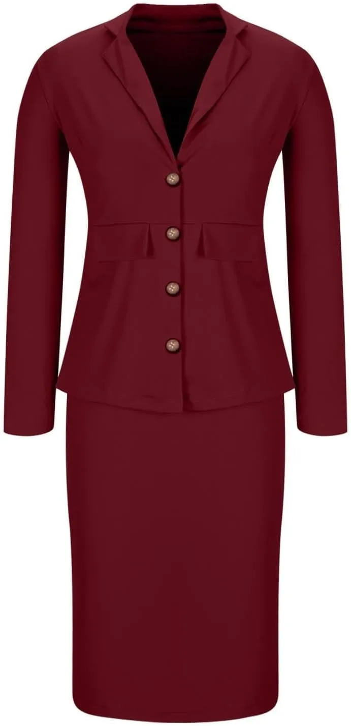 Women's 2 Piece Suit Skirt Set Business Work Jacket Long Sleeve Blazers and Midi Pencil Skirt Casual Dressy Suits