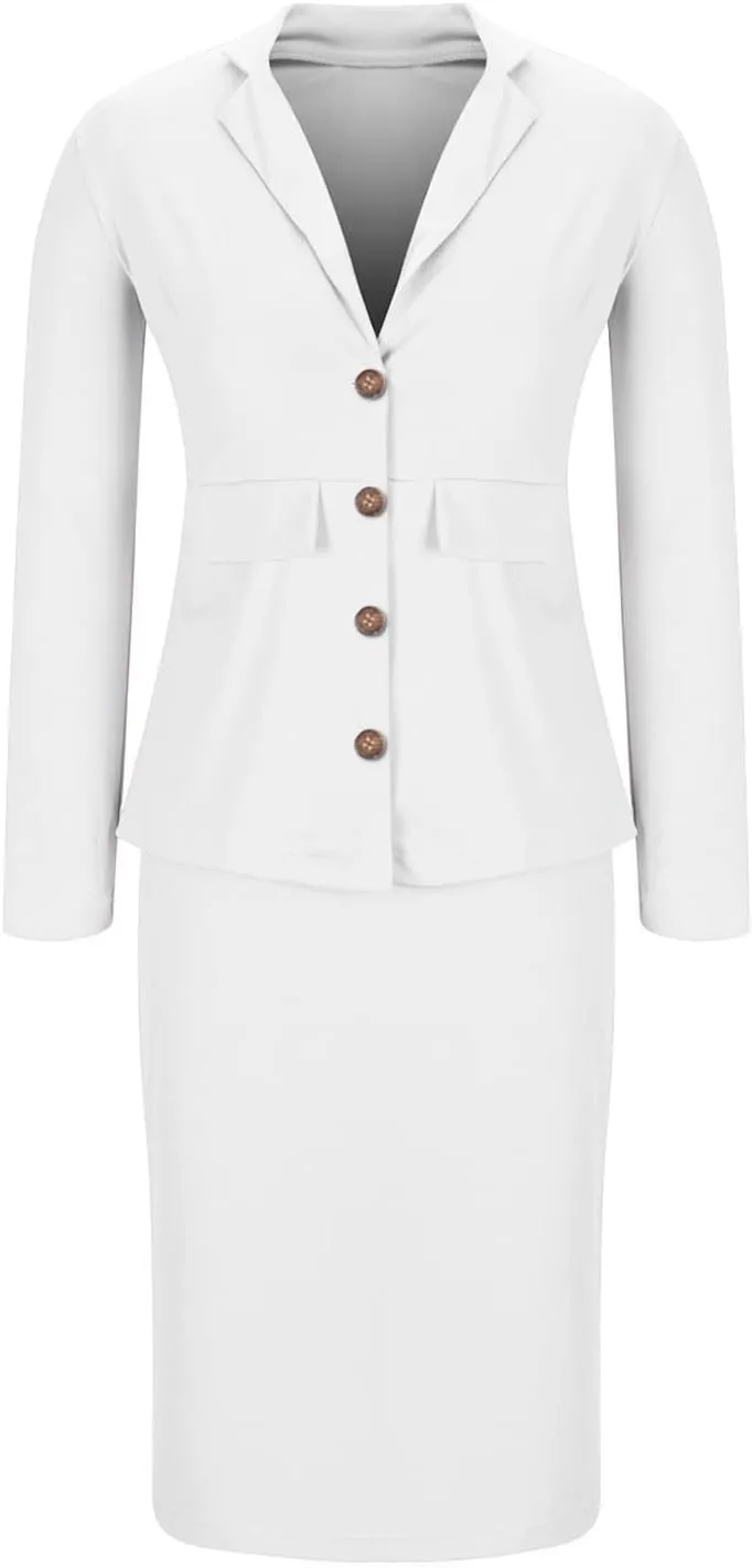 Women's 2 Piece Suit Skirt Set Business Work Jacket Long Sleeve Blazers and Midi Pencil Skirt Casual Dressy Suits