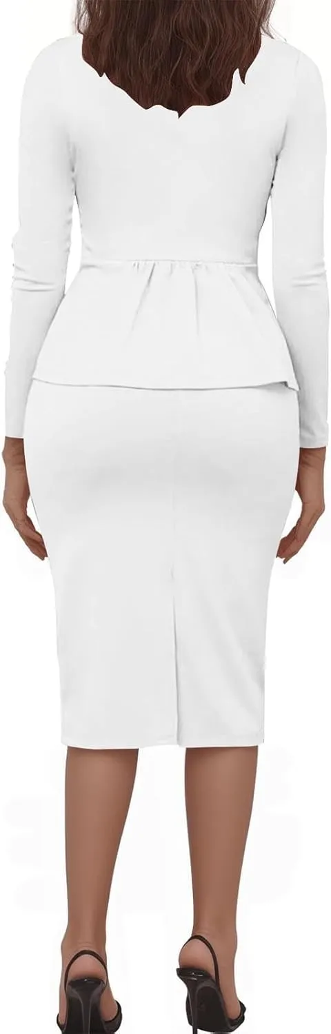 Women's 2 Piece Suit Skirt Set Business Work Jacket Long Sleeve Blazers and Midi Pencil Skirt Casual Dressy Suits