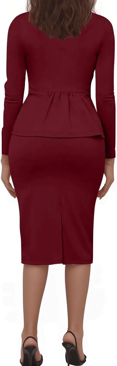 Women's 2 Piece Suit Skirt Set Business Work Jacket Long Sleeve Blazers and Midi Pencil Skirt Casual Dressy Suits