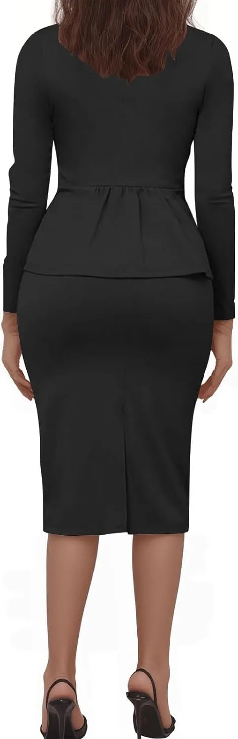 Women's 2 Piece Suit Skirt Set Business Work Jacket Long Sleeve Blazers and Midi Pencil Skirt Casual Dressy Suits
