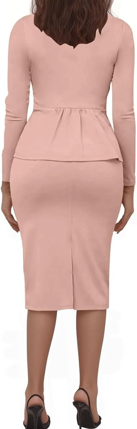 Women's 2 Piece Suit Skirt Set Business Work Jacket Long Sleeve Blazers and Midi Pencil Skirt Casual Dressy Suits