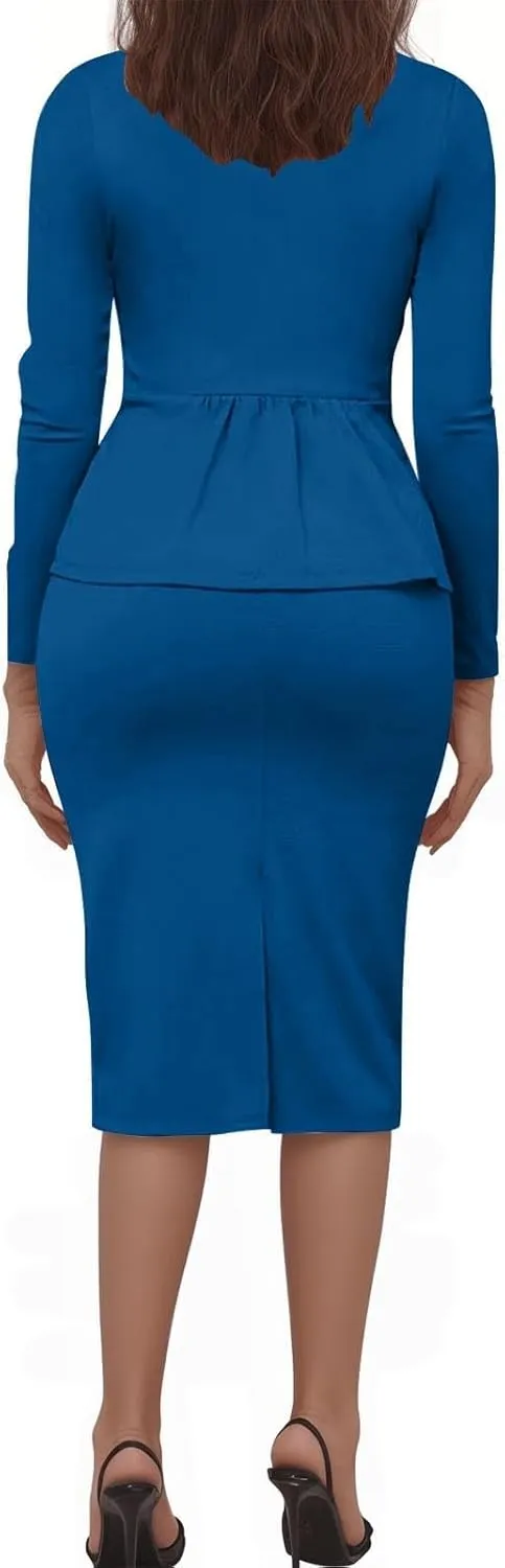Women's 2 Piece Suit Skirt Set Business Work Jacket Long Sleeve Blazers and Midi Pencil Skirt Casual Dressy Suits