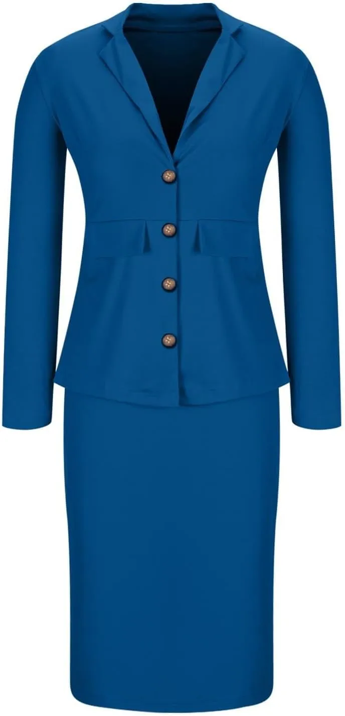 Women's 2 Piece Suit Skirt Set Business Work Jacket Long Sleeve Blazers and Midi Pencil Skirt Casual Dressy Suits