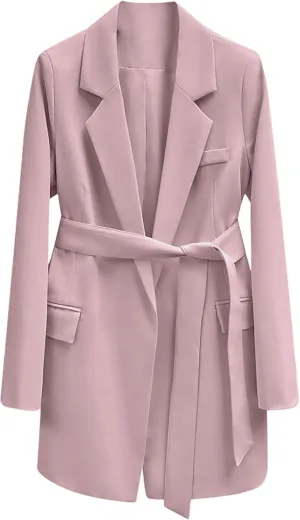 Women's 2023 Open Front Cardigan Long Sleeve Lapel Suit Jacket Trench Coat Casual Work Business Blazers with Belt