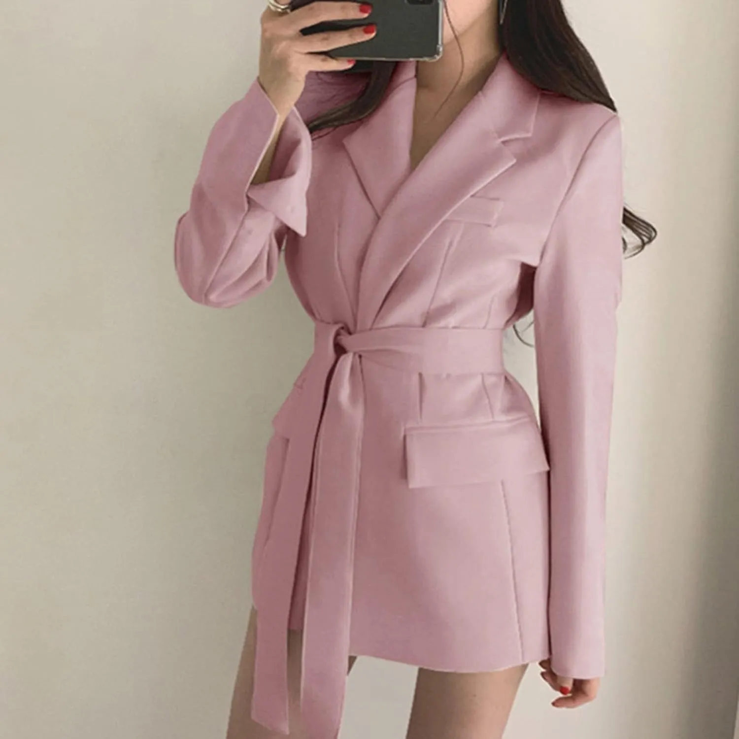 Women's 2023 Open Front Cardigan Long Sleeve Lapel Suit Jacket Trench Coat Casual Work Business Blazers with Belt