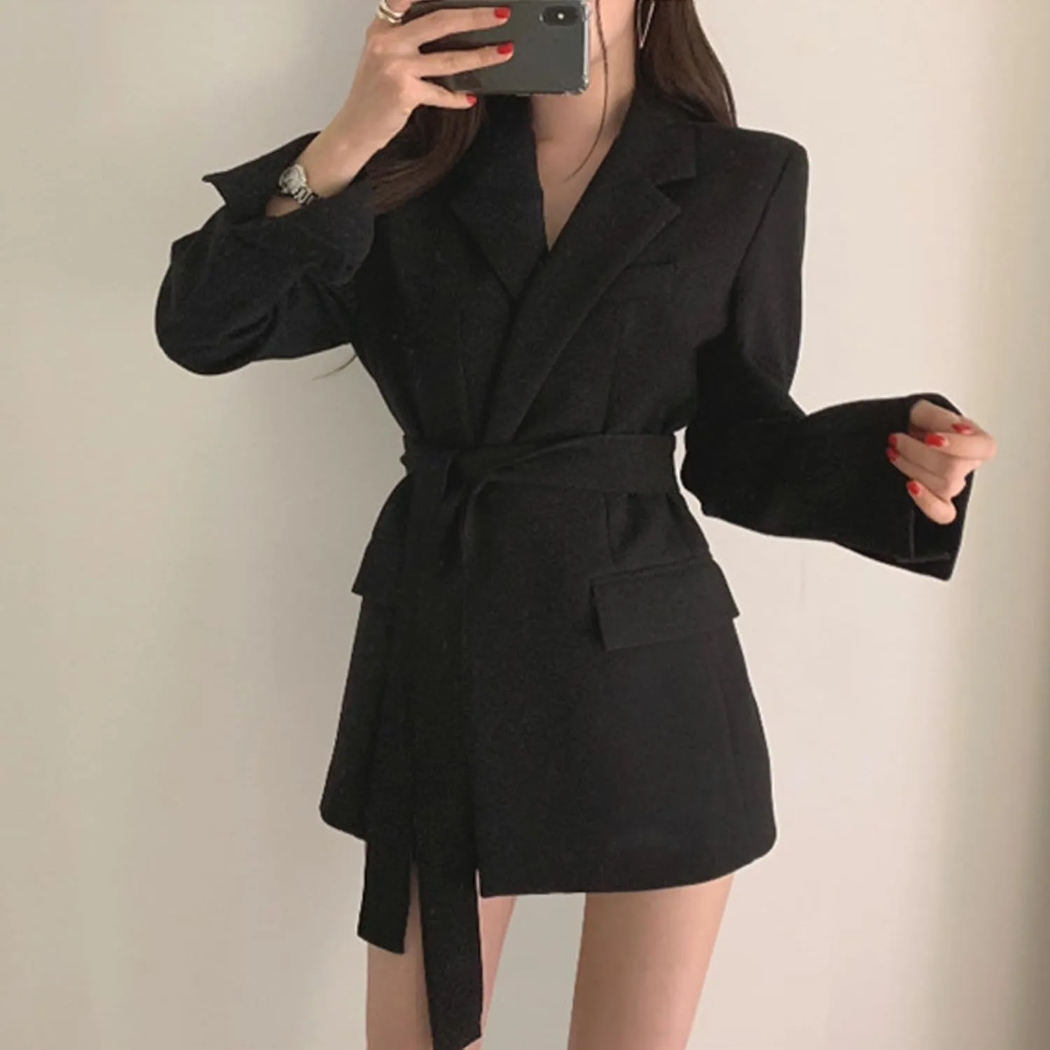 Women's 2023 Open Front Cardigan Long Sleeve Lapel Suit Jacket Trench Coat Casual Work Business Blazers with Belt