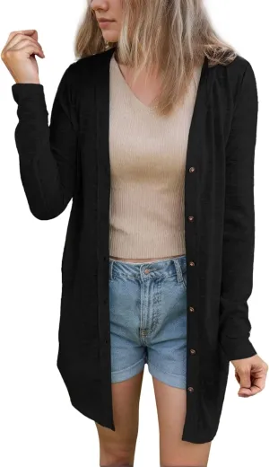 Women's 2025 Fall Lightweight Cardigans Long Sleeve V Neck Button Down Soft Cardigans Coat with Pocket