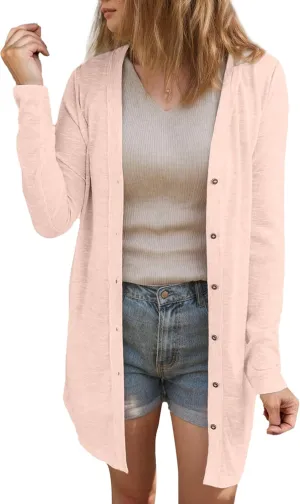 Women's 2025 Fall Lightweight Cardigans Long Sleeve V Neck Button Down Soft Cardigans Coat with Pocket