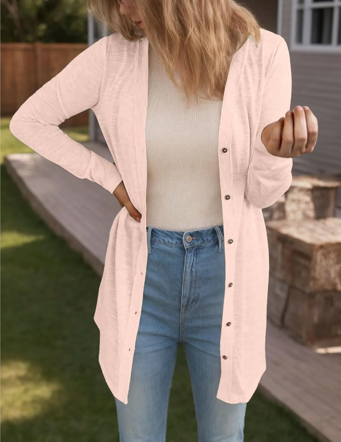 Women's 2025 Fall Lightweight Cardigans Long Sleeve V Neck Button Down Soft Cardigans Coat with Pocket