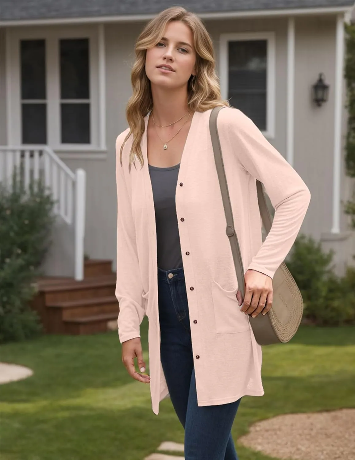 Women's 2025 Fall Lightweight Cardigans Long Sleeve V Neck Button Down Soft Cardigans Coat with Pocket