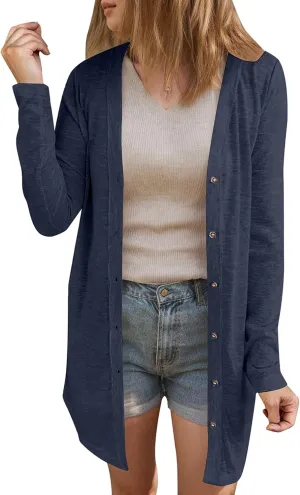 Women's 2025 Fall Lightweight Cardigans Long Sleeve V Neck Button Down Soft Cardigans Coat with Pocket