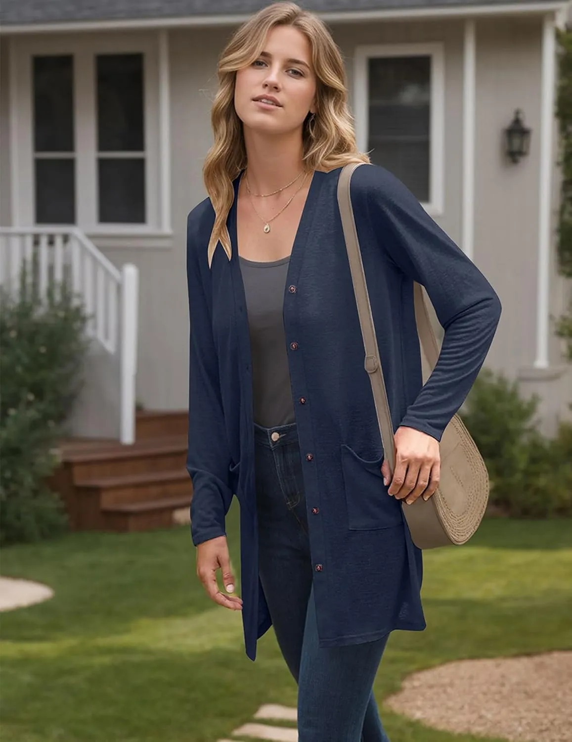 Women's 2025 Fall Lightweight Cardigans Long Sleeve V Neck Button Down Soft Cardigans Coat with Pocket