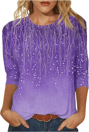 Womens 2025 Floral Boho Summer Tops 3/4 Length Sleeve Shirts Trendy Fashion Blouses Tunics Beach Vacation Clothes