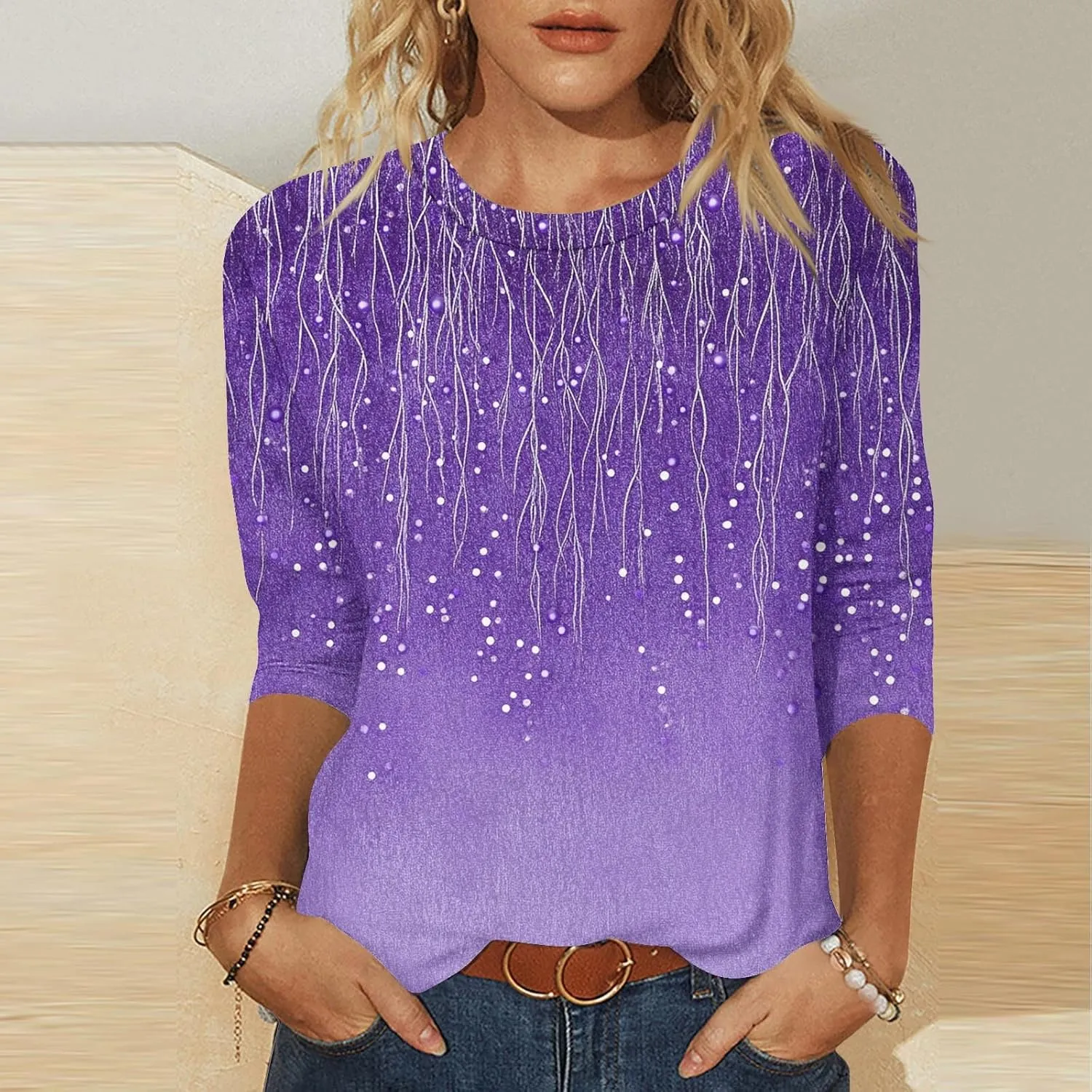 Womens 2025 Floral Boho Summer Tops 3/4 Length Sleeve Shirts Trendy Fashion Blouses Tunics Beach Vacation Clothes