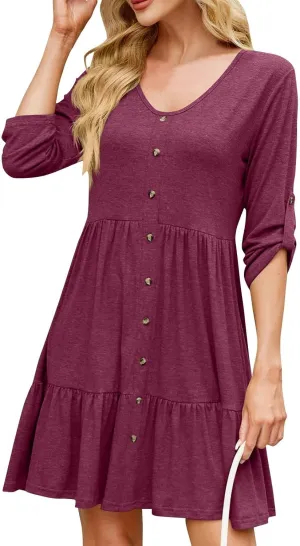 Womens 3/4 Ruffle Sleeve Mini Dress 2025 Spring Swing V Neck Vacation Beach Dresses Cute Babydoll Short Sundress