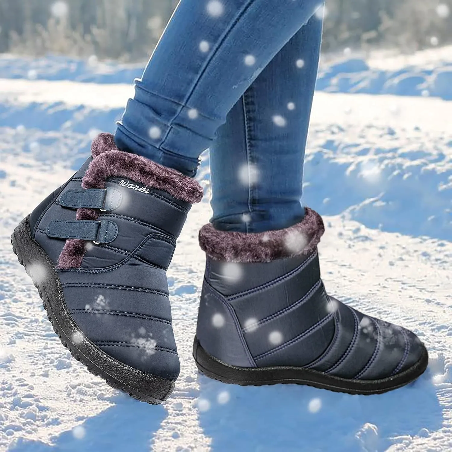 Women's Ankle Snow Boots Waterproof Snow Boots Women Black Womens Winter Boots Size 10 Wide Width Womens Duck Boots Waterproof Insulated Wide Botas De Frio Para Mujer Elegantes