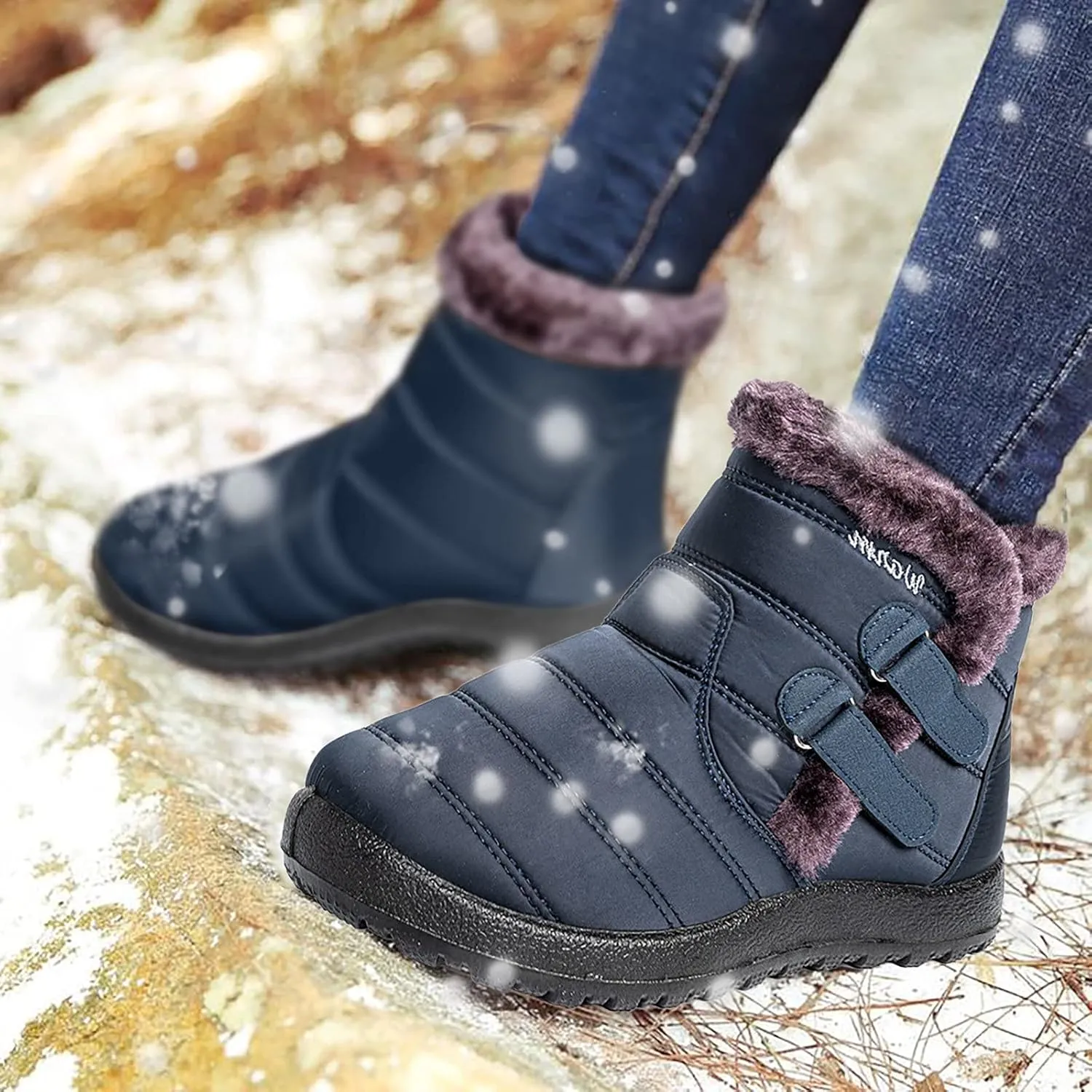 Women's Ankle Snow Boots Waterproof Snow Boots Women Black Womens Winter Boots Size 10 Wide Width Womens Duck Boots Waterproof Insulated Wide Botas De Frio Para Mujer Elegantes