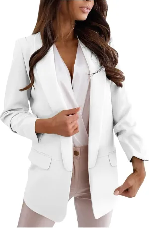 Womens Blazers 2024 Fall Bussiness,Casual Long Sleeve Button Open Front Suit Jackets, Work Clothes with Pockets