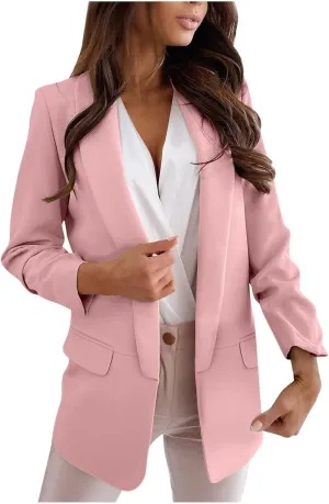 Womens Blazers 2024 Fall Bussiness,Casual Long Sleeve Button Open Front Suit Jackets, Work Clothes with Pockets