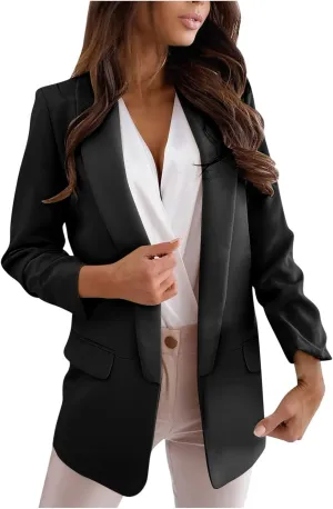 Womens Blazers 2024 Fall Bussiness,Casual Long Sleeve Button Open Front Suit Jackets, Work Clothes with Pockets