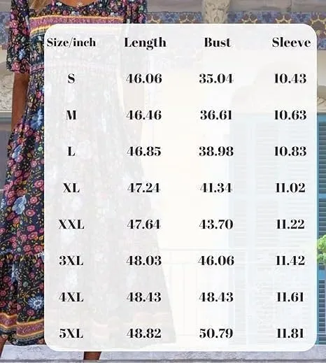 Women's Boho Floral Maxi Dress, Elegant V-Neck 3/4 Sleeve Boho Casual Dress with Pockets for Women