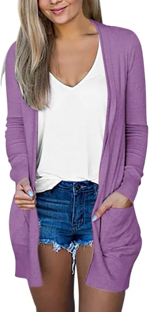 Womens Cardigans Summer Lightweight Long Sleeve with Pockets 2024 Plus Size Casual Comfy Thin Open Front Cardigan