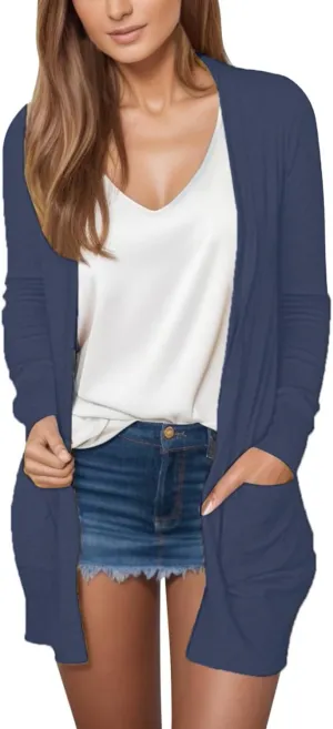 Womens Cardigans Summer Lightweight Long Sleeve with Pockets 2024 Plus Size Casual Comfy Thin Open Front Cardigan