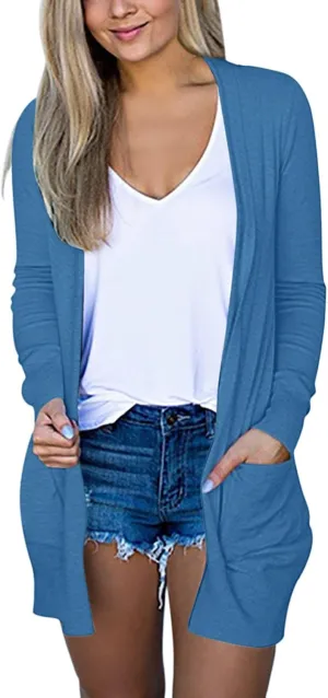 Womens Cardigans Summer Lightweight Long Sleeve with Pockets 2024 Plus Size Casual Comfy Thin Open Front Cardigan