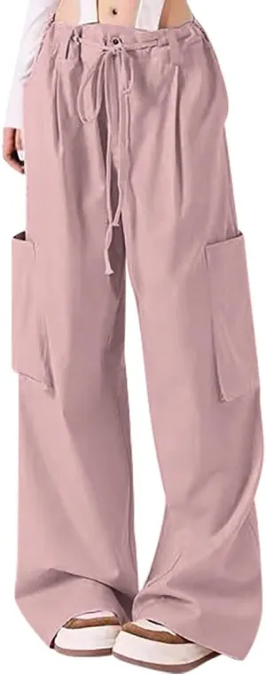 Womens Cargo Pants Baggy Wide Leg Pants Drawstring Waist Pants Y2k Cargo Pants Lightweight Hiking Pants Trendy Pants
