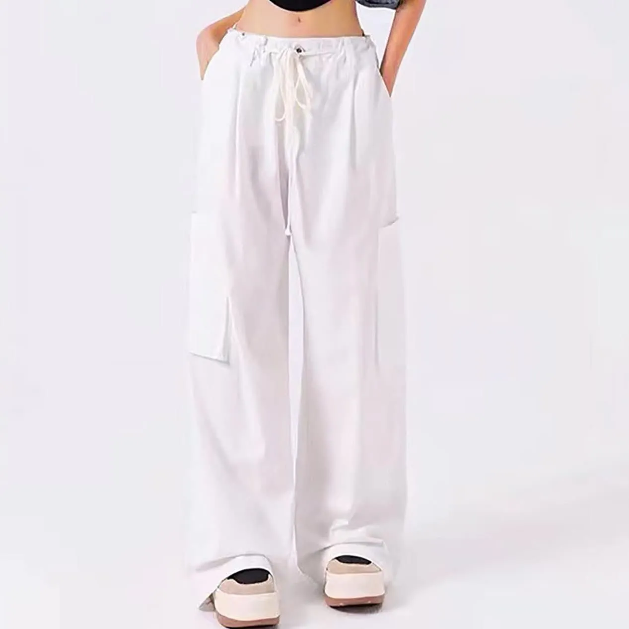 Womens Cargo Pants Baggy Wide Leg Pants Drawstring Waist Pants Y2k Cargo Pants Lightweight Hiking Pants Trendy Pants