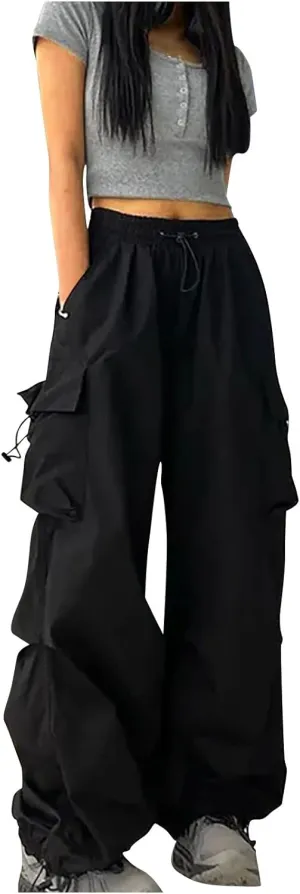 Womens Cargo Pants Baggy Wide Leg Pants Drawstring Waist Pants Y2k Cargo Pants Lightweight Hiking Pants Trendy Pants