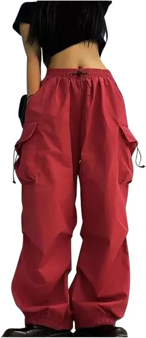Womens Cargo Pants Baggy Wide Leg Pants Drawstring Waist Pants Y2k Cargo Pants Lightweight Hiking Pants Trendy Pants