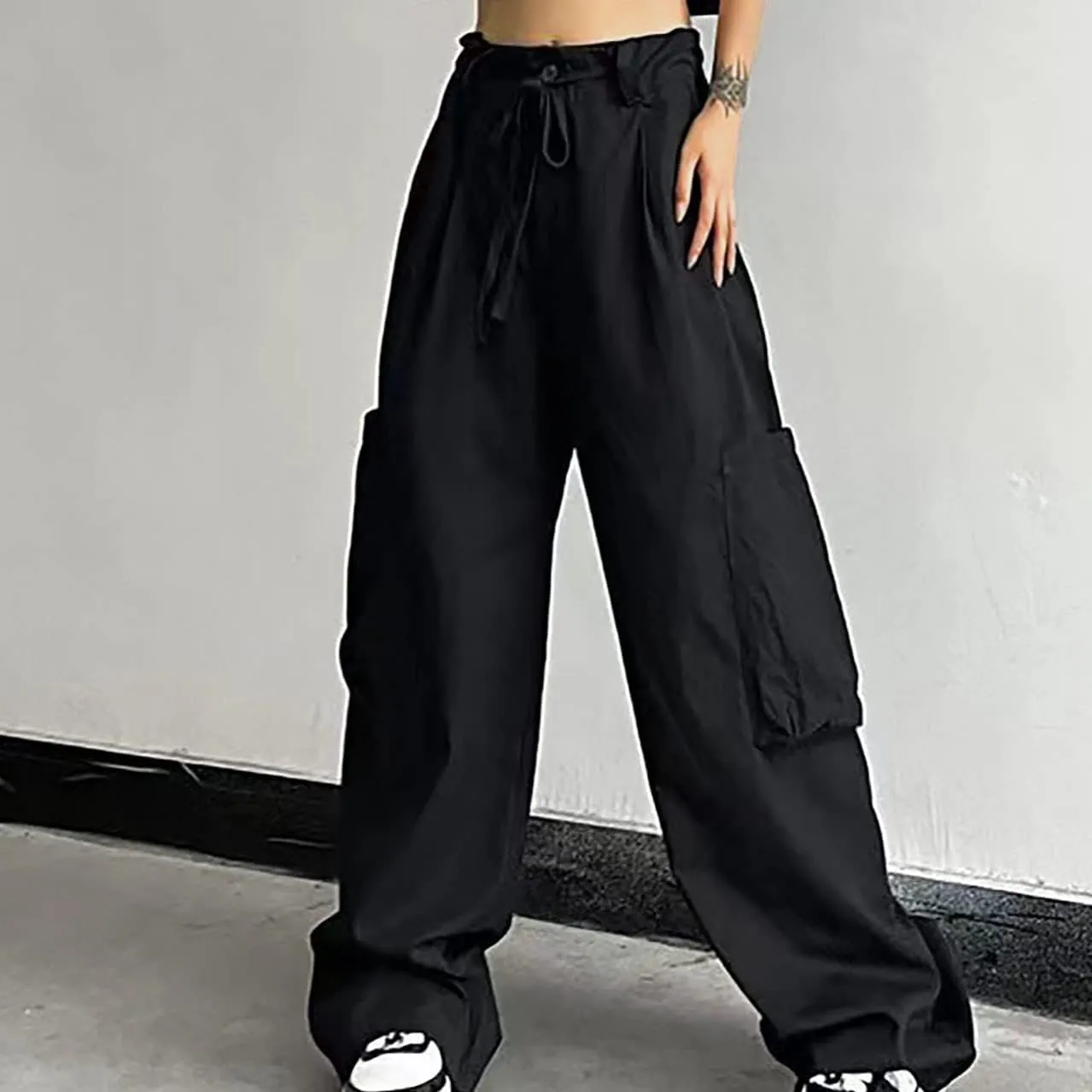 Womens Cargo Pants Baggy Wide Leg Pants Drawstring Waist Pants Y2k Cargo Pants Lightweight Hiking Pants Trendy Pants
