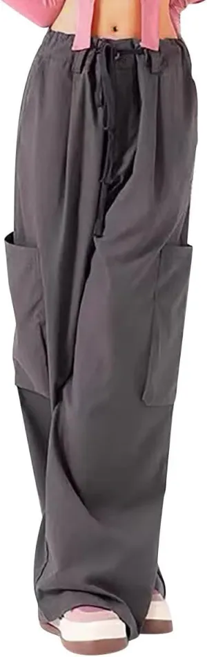 Womens Cargo Pants Baggy Wide Leg Pants Drawstring Waist Pants Y2k Cargo Pants Lightweight Hiking Pants Trendy Pants