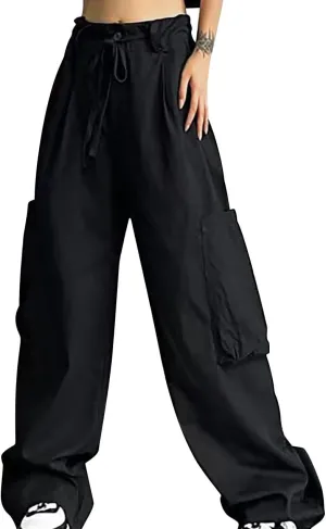 Womens Cargo Pants Baggy Wide Leg Pants Drawstring Waist Pants Y2k Cargo Pants Lightweight Hiking Pants Trendy Pants