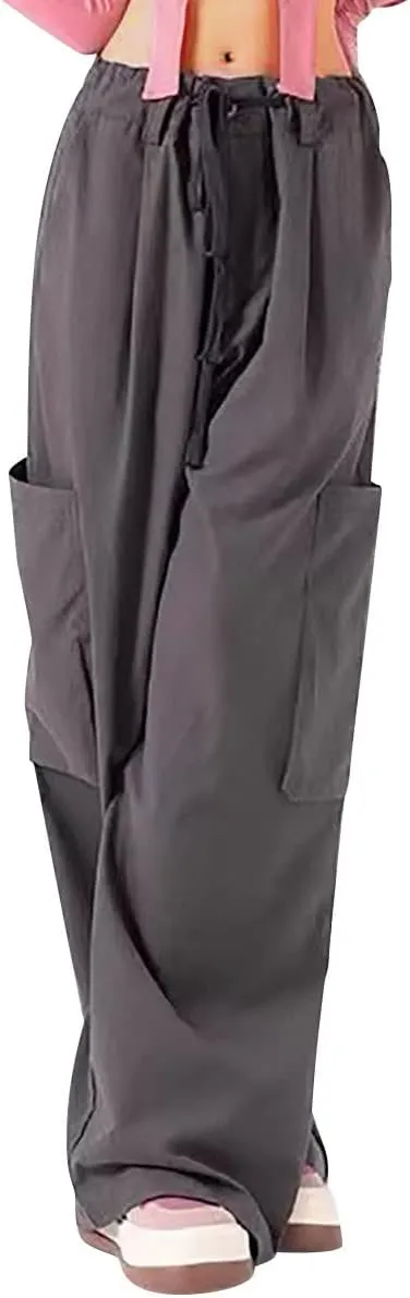 Womens Cargo Pants Baggy Wide Leg Pants Drawstring Waist Pants Y2k Cargo Pants Lightweight Hiking Pants Trendy Pants