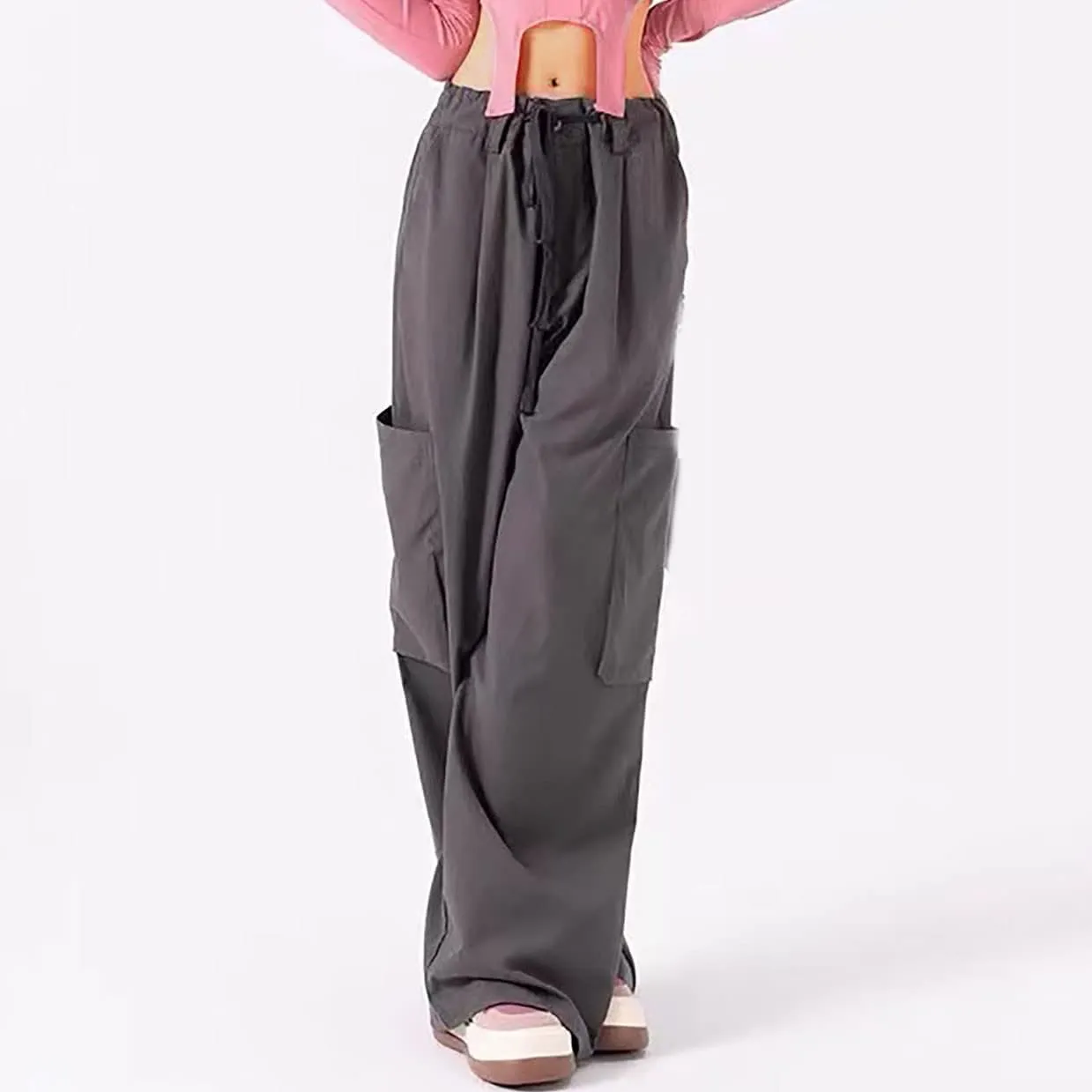 Womens Cargo Pants Baggy Wide Leg Pants Drawstring Waist Pants Y2k Cargo Pants Lightweight Hiking Pants Trendy Pants