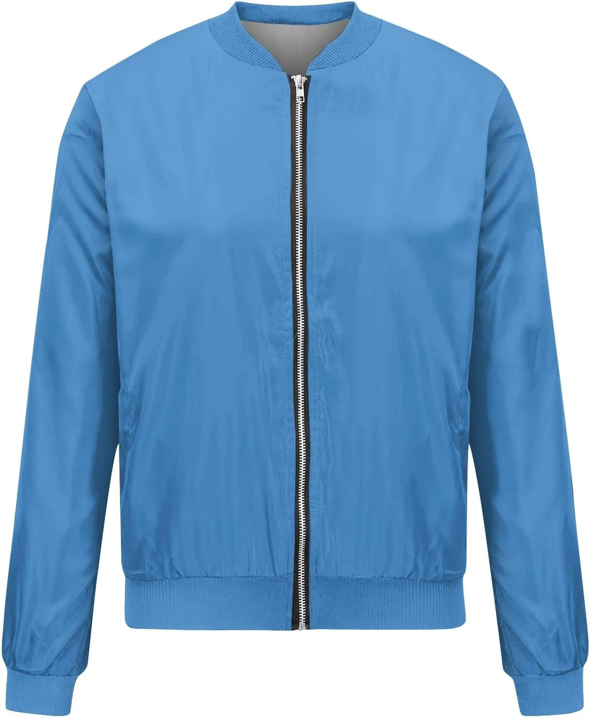 Women's Casual Floral Zip Up Bomber Jacket Spring Long Sleeve Coat Stand Collar Lightweight Short Outwear Tops