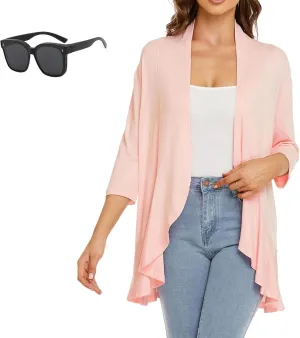 Women'S Casual Lightweight Open Front Cardigans, 2025 Novealcrbe Solid Color 3/4 Women'S Open Front Cardigans
