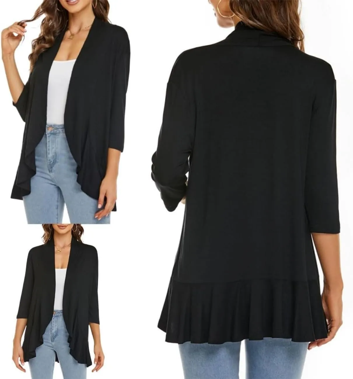 Women'S Casual Lightweight Open Front Cardigans, 2025 Novealcrbe Solid Color 3/4 Women'S Open Front Cardigans