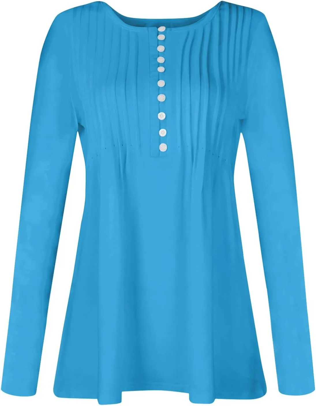 Women's Casual Long Sleeve Henley V-Neck Shirt Printed Pleated Tunics Or Tops to Wear with Leggings S-3XL