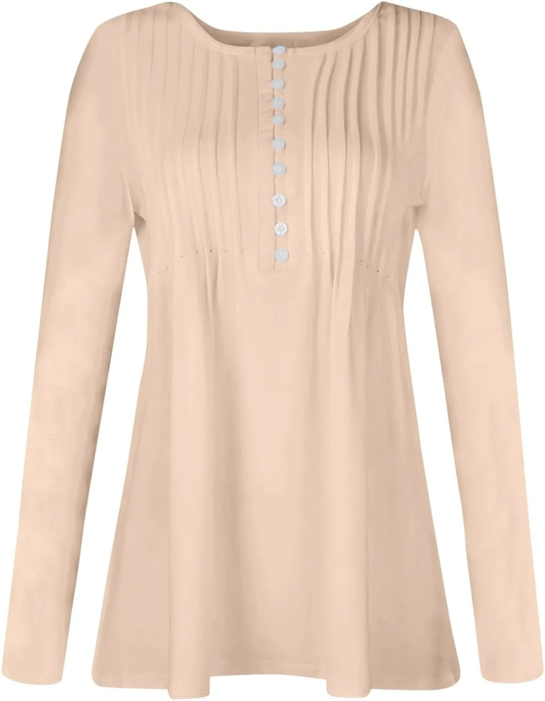 Women's Casual Long Sleeve Henley V-Neck Shirt Printed Pleated Tunics Or Tops to Wear with Leggings S-3XL