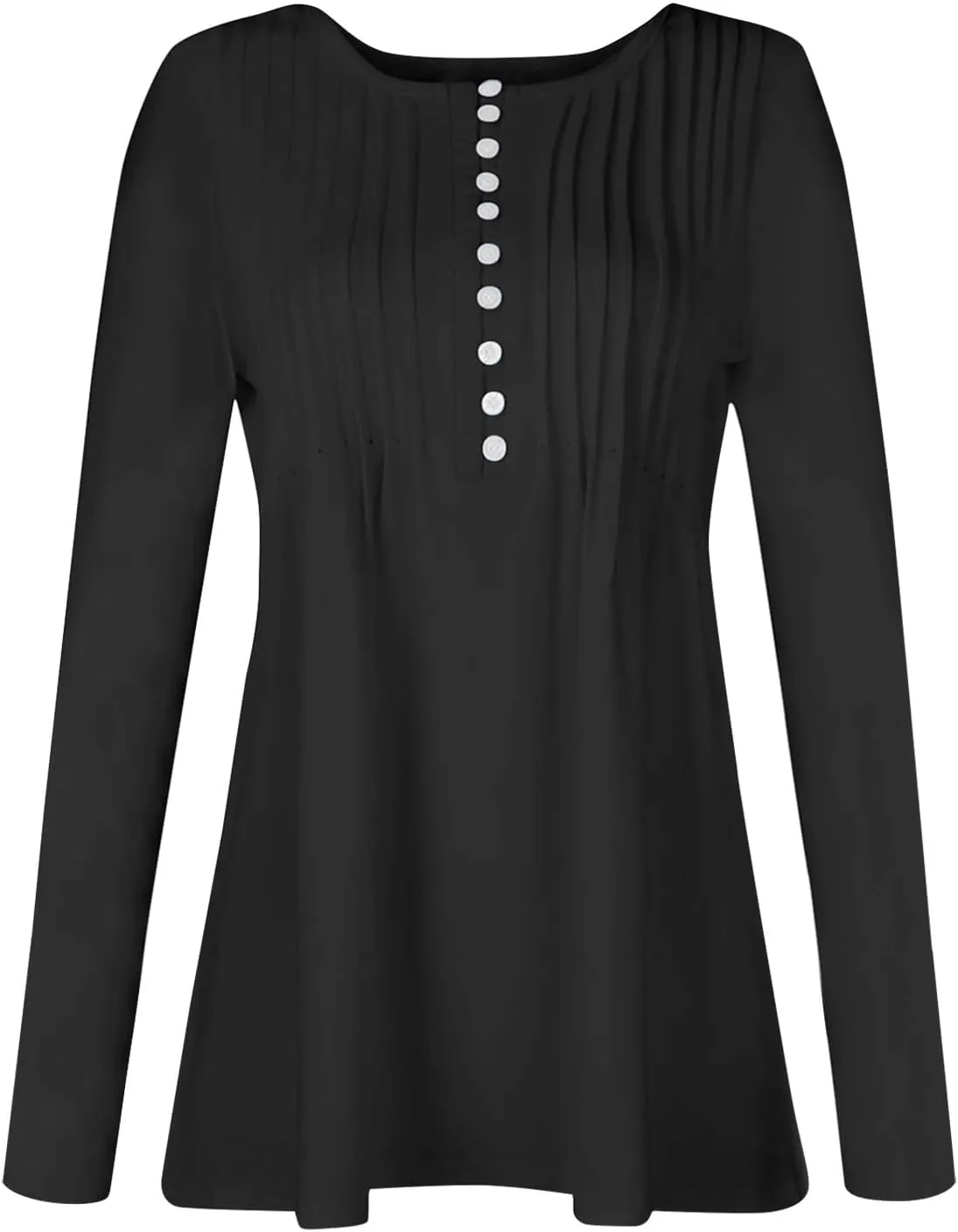 Women's Casual Long Sleeve Henley V-Neck Shirt Printed Pleated Tunics Or Tops to Wear with Leggings S-3XL