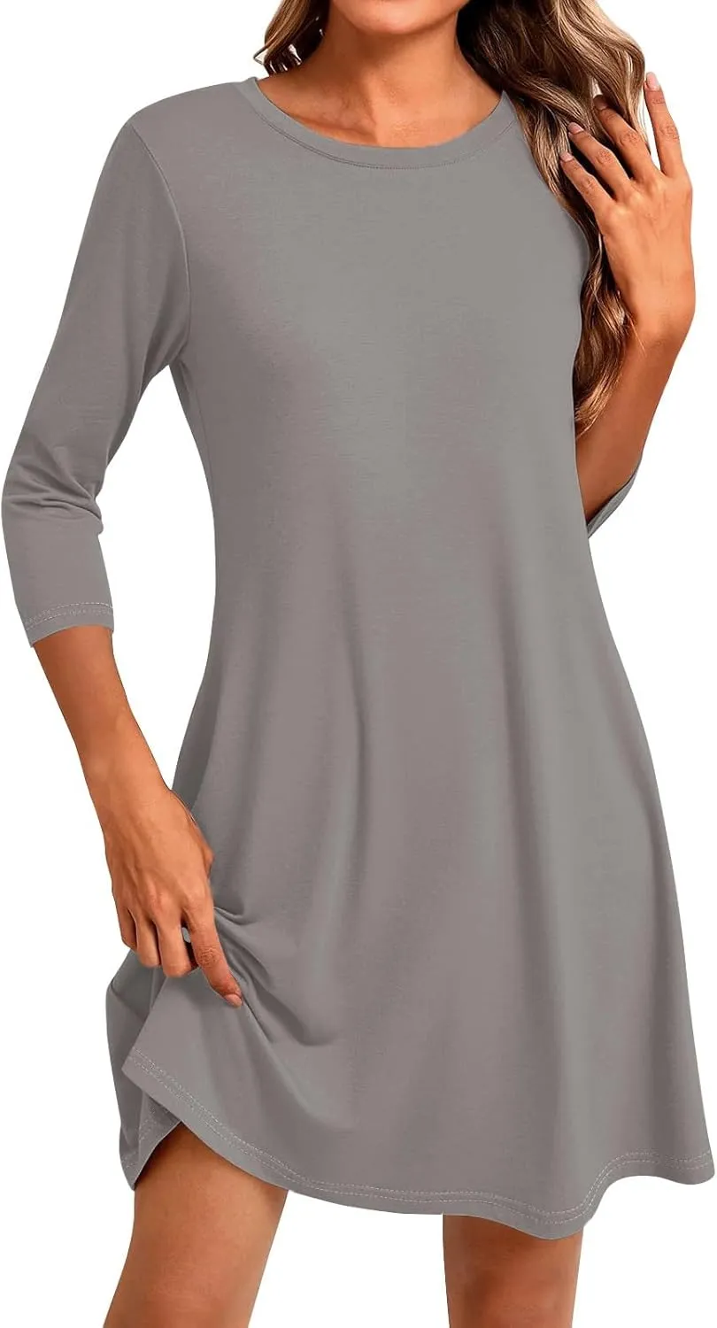 Womens Casual Long Sleeve T Shirt Dresses Trendy Plus Size 3/4 Sleeve Mini Dress Elegant Formal Flowy Short Dress