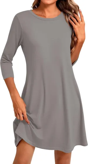 Womens Casual Long Sleeve T Shirt Dresses Trendy Plus Size 3/4 Sleeve Mini Dress Elegant Formal Flowy Short Dress