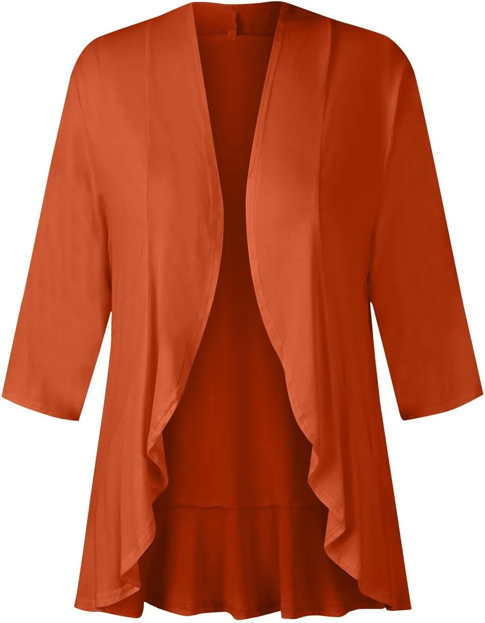 Womens Casual Open Front Cardigans Lightweight Drape Ruffles 3/4 Sleeve Cardigan