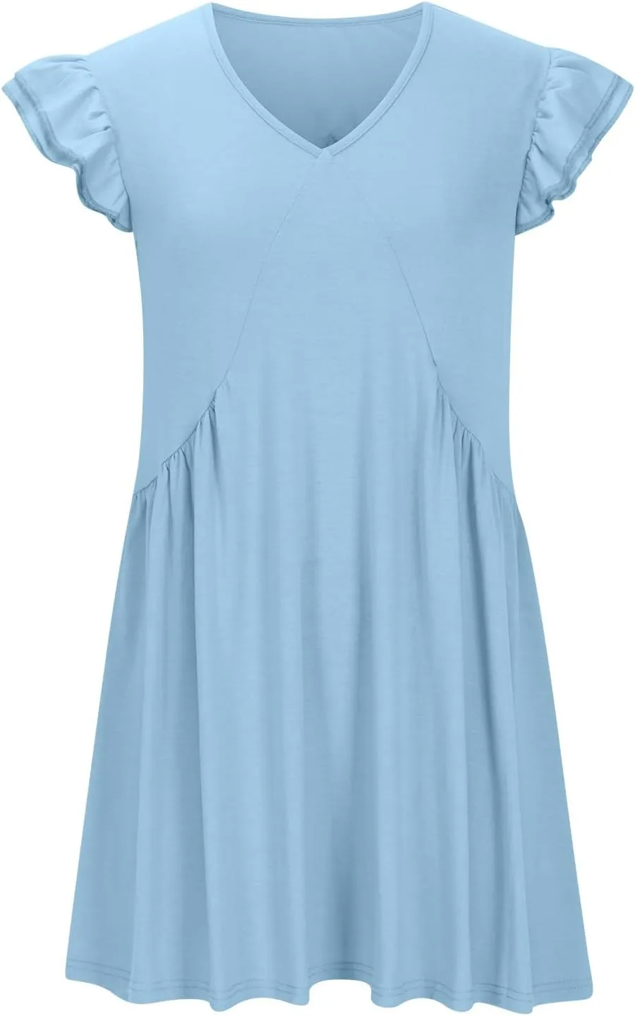 Womens Casual Short Dress Flutter Short Sleeve Ruffle Dresses Trendy Flowy V-Neck Swing Dress A-Line Mini Sundress